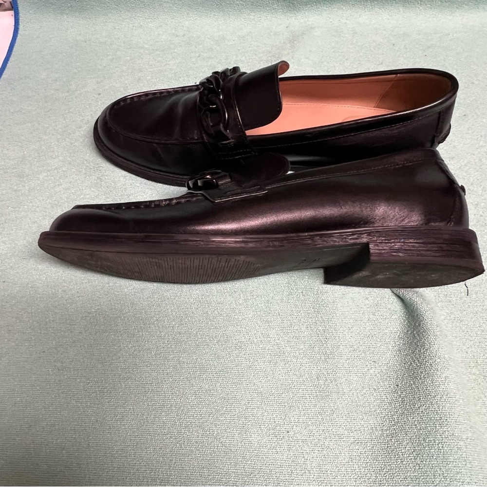 Cole Haan Stassi slip on Black Leather Loafers chunky chain hardware comfort - Picture 4 of 14